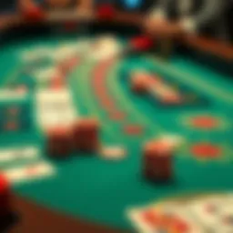 A detailed view of a Baccarat table with cards and chips