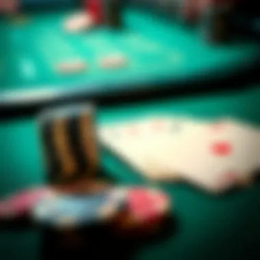 Close-up of baccarat game with chips and cards