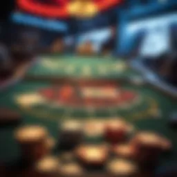 An overview of a blackjack table with cards and chips