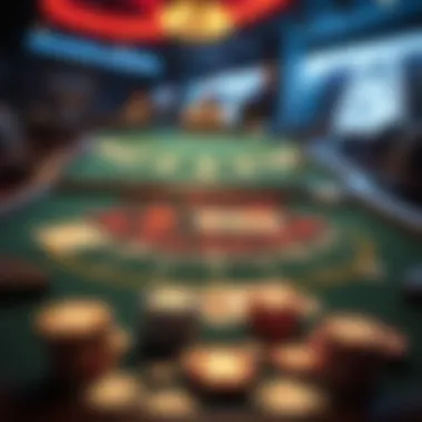 Blackjack Game Overview An overview of a blackjack table with cards and chips