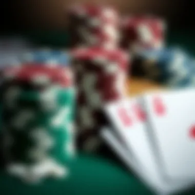 Close-up of poker chips and cards