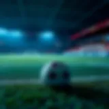 A football pitch with data analytics graphics overlay