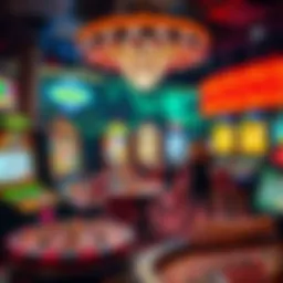 A vibrant digital casino scene showcasing various games