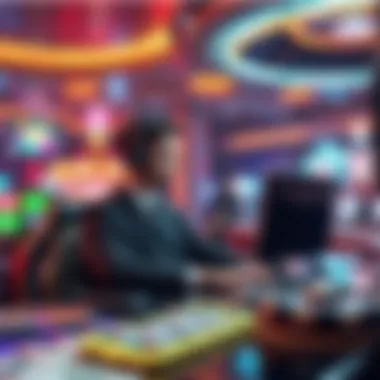 Future of Online Casinos with Advanced Technology A futuristic scene envisioning the future of online casinos with advanced technology and user experience