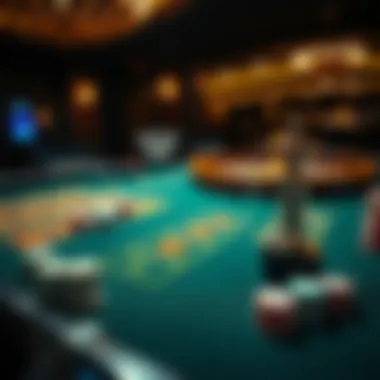 High-stakes betting table with chips.