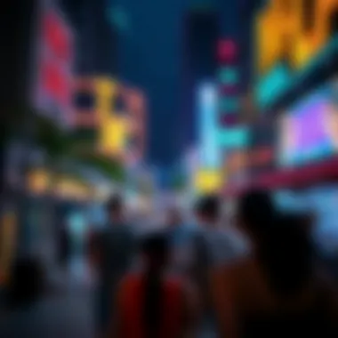 Vibrant nightlife scene in Miami with colorful lights and bustling crowds