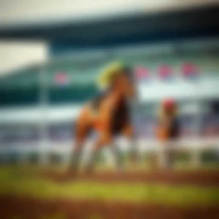 A racehorse in full gallop on a racetrack