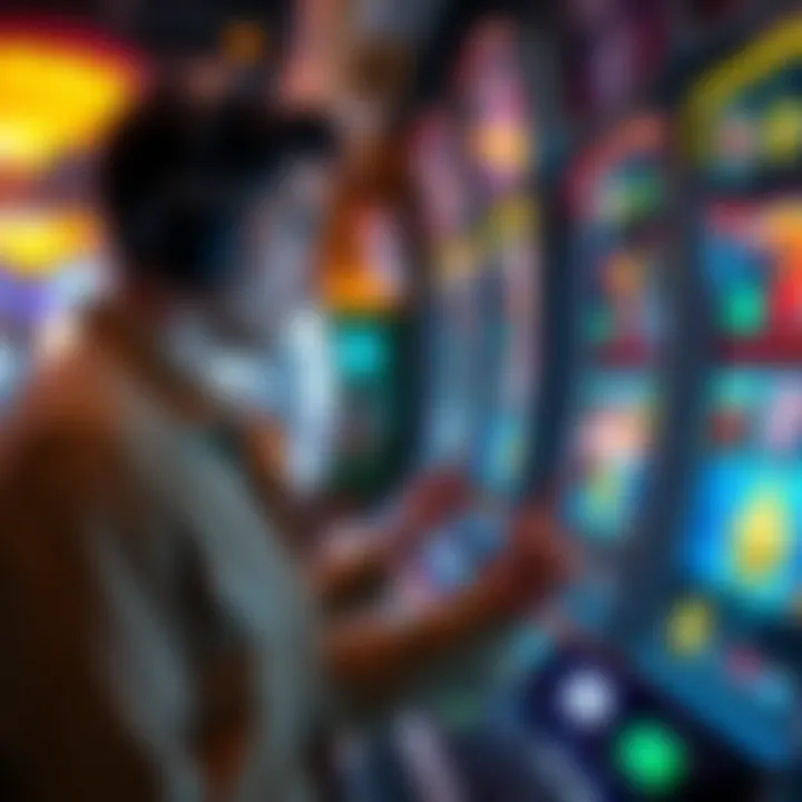 Player engaging with a virtual slot machine interface