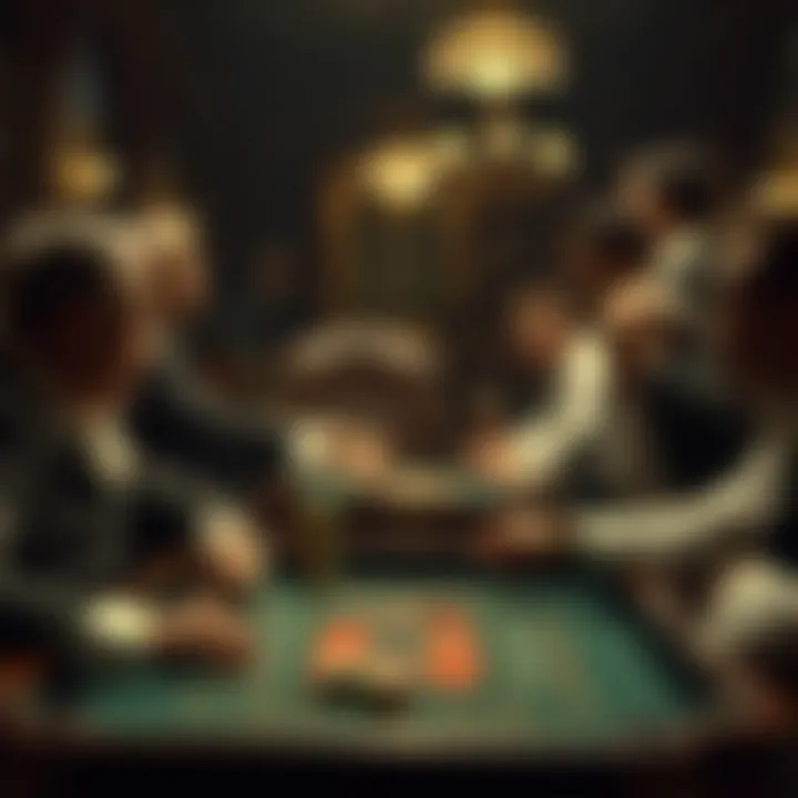 A historical depiction of players engaged in a game of craps in a vintage setting.